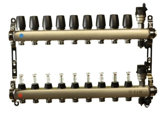 Коллекторная группа без расходомеров и кранов 1"-3/4", 9 хода , нерж, (КВАДРАТ) TIM 